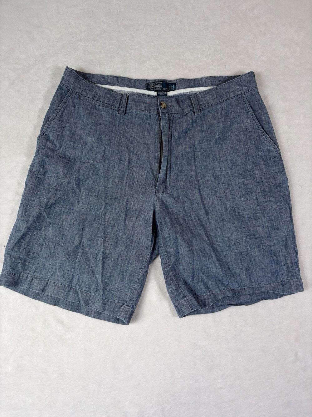 Polo Ralph Lauren Shorts Mens 36 Blue Chambray Flat Front